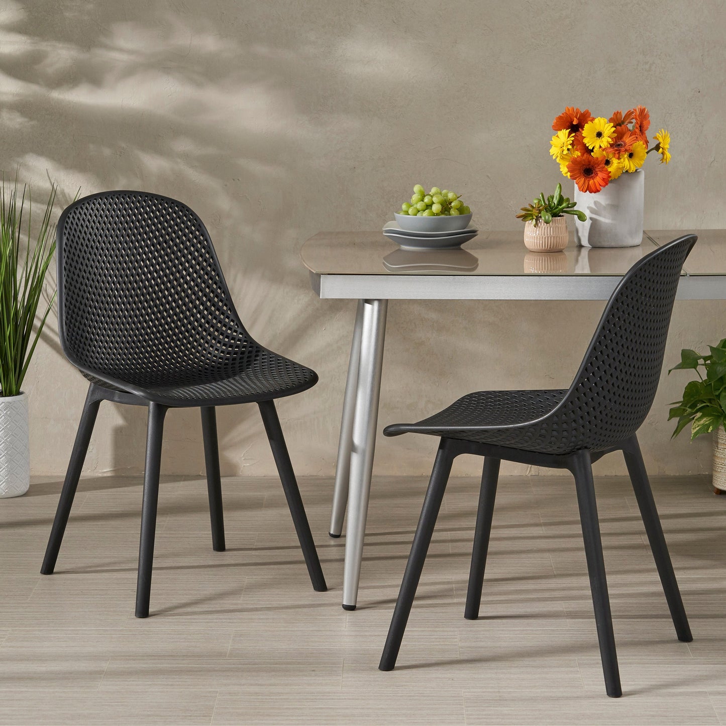 Accent Chair Minimalist Polypropylene Black Perforated Diamond Mesh 18.5x22 In