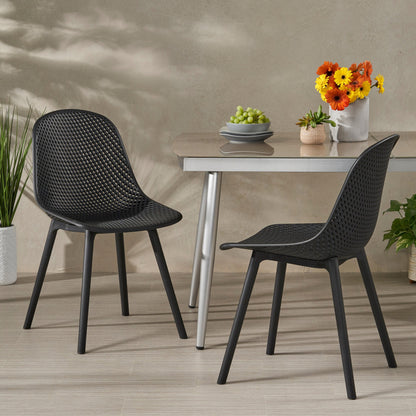 Accent Chair Minimalist Polypropylene Black Perforated Diamond Mesh 18.5x22 In