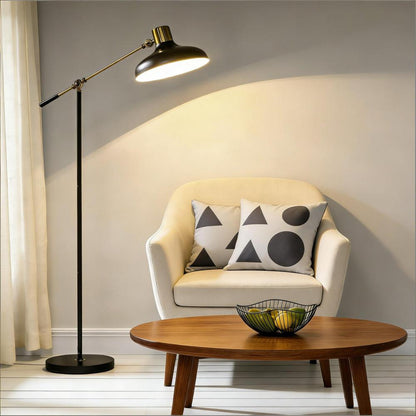 Industrial Floor Lamp | Adjustable Height & Rotating Head, Black & Gold Reading Standing Lamp