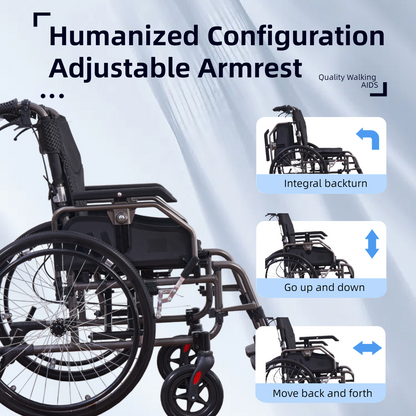 Wheelchair Manual Aluminum 24 In Quick Release Wheels Memory Foam Dark Gray