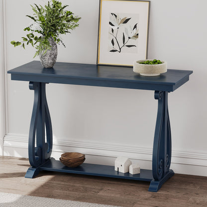 48-Inch Rustic Vintage Console Table --- Farmhouse Style Entryway Table with Open Shelf and Sturdy Construction (Navy)