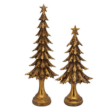 Fennco Styles Resin Gold Vintage Christmas Tree Figurine - Tabletop Small Tree for Christmas, Holiday, Home, Desk, Mantel and Office Décor