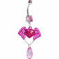 Pink Winged Heart Teardrop Gem Dangle Belly Ring
