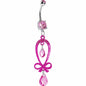 Dazzling Pink Gem Ribbon Dangle Belly Ring