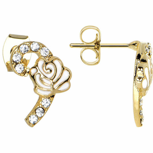 Gold Tone Blooming Long Stem Floral Stud Earrings
