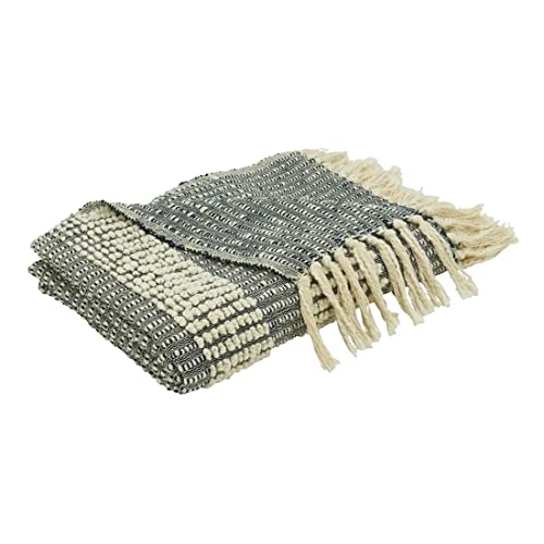 Fennco Styles Woven Striped Design Soft Cotton Throw Blanket with Tassel 50" W x 60" L – Natural Cozy Blanket for Home, Couch, Bedroom, Living Room and Office Décor