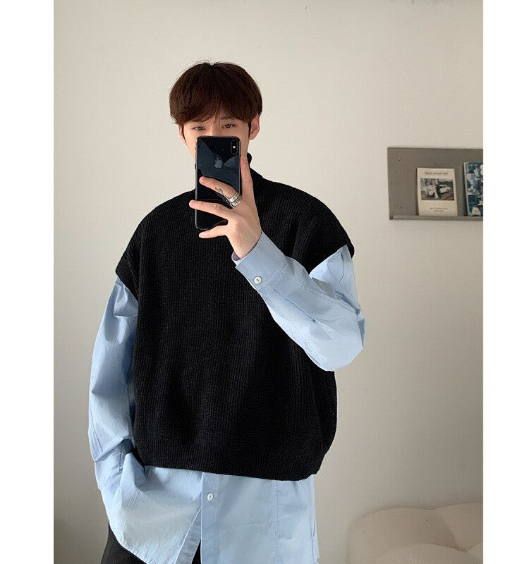 Autumn Top Laid-back Style Loose-fitting Short Knit Sweater For Men