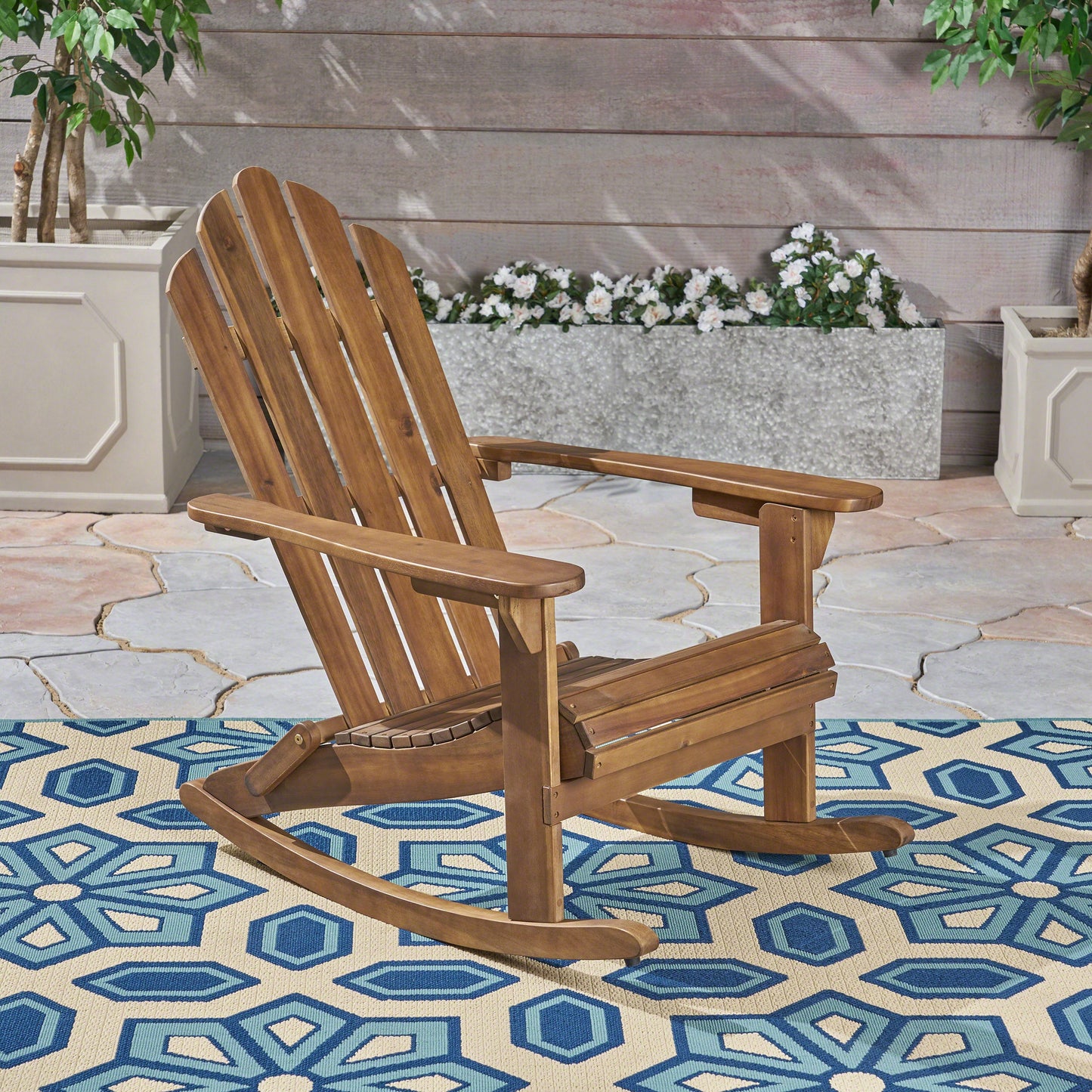 Acacia Wood Adirondack Rocking Chair Dark Brown 28.5x36