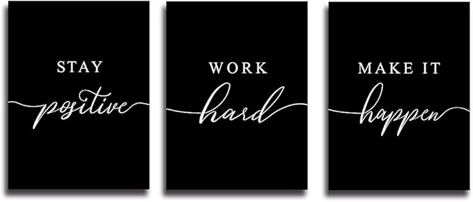 Work Hard Painting,Framed Canvas Wall Art Positive Quote, Office Wall Art, Black Large Poster, Positive Motivational Set of 3 Prints, Inspirational Print (E-3pcs,24x36inchx3pcs)