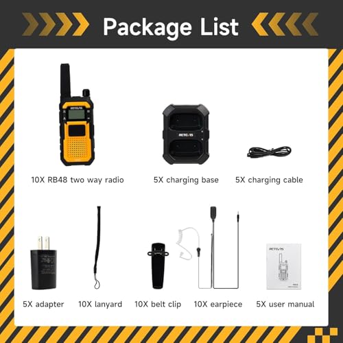 Retevis RB48 Heavy Duty Waterproof Walkie Talkies, Long Range Rechargeable Two Way Radios, Advanced Triple Proof, Vibration Reminder, for Warehousing Construction Contractor(10 Pack)