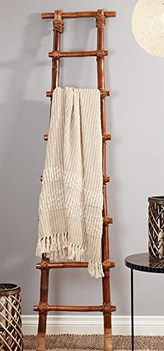 Fennco Styles Woven Striped Design Soft Cotton Throw Blanket with Tassel 50" W x 60" L – Natural Cozy Blanket for Home, Couch, Bedroom, Living Room and Office Décor