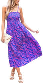 Sundresses - CUPSHE Women's Maxi Dress Ditsy Floral Smocked Summer Sundress Sleeveless Ruffled Spaghetti Straps Long Beach Formal Dress