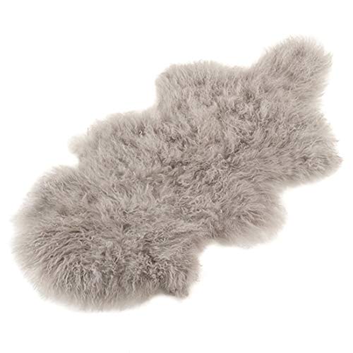 Fennco Styles Luxury Mongolian Lamb Fur Throw Rug, 20"x35"