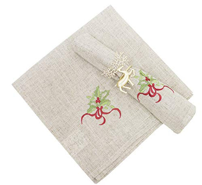 Fennco Styles Embroidered Holly Christmas Tree Double-Layer Holiday Tablecloth