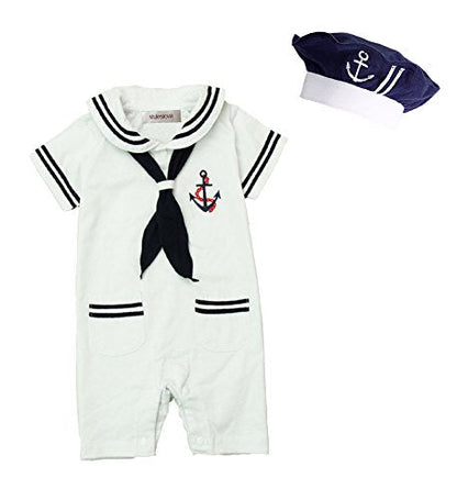 stylesilove Baby Sailor Romper Set with Hat and Necktie
