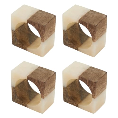 Fennco Styles Mango Wood & Resin Modern Square Napkin Rings, Set of 4