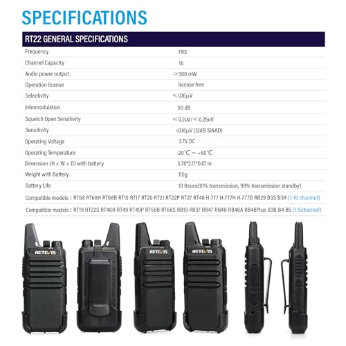 Retevis RT22 Walkie Talkies Rechargeable Hands Free 2 Way Radios Two-Way Radio(6 Pack) with 6 Way Multi Gang Charger