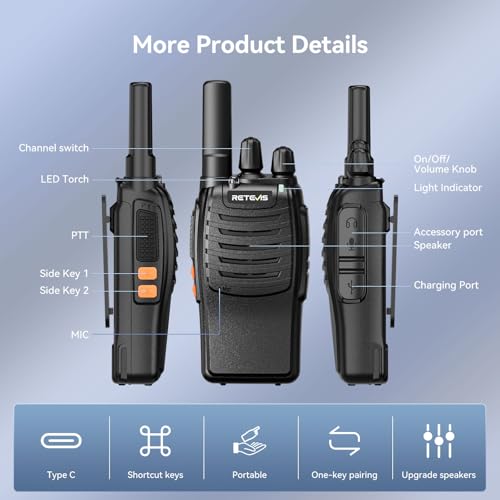 Retevis H-777 2 Way Radios, Walkie Talkies for Adults, Rechargeable Long Range Two Way Radio, Shock Resistant, Short Antenna for Business Education(10 Pack)