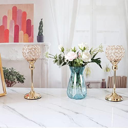 Gold Crystal Tealight Candle Holders Set for Decor