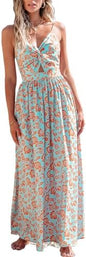 Sundresses - CUPSHE Women's Maxi Dress Floral Print Twisted V Neck Sleeveless Long Dress Summer Casual Dress