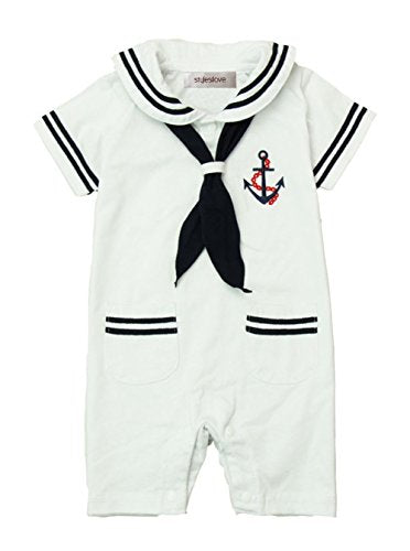 stylesilove Baby Sailor Romper Set with Hat and Necktie