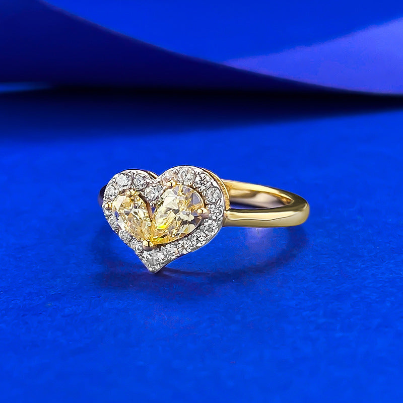 S925 Silver Pear-shaped Yellow Diamond Heart-shaped Ring For Women