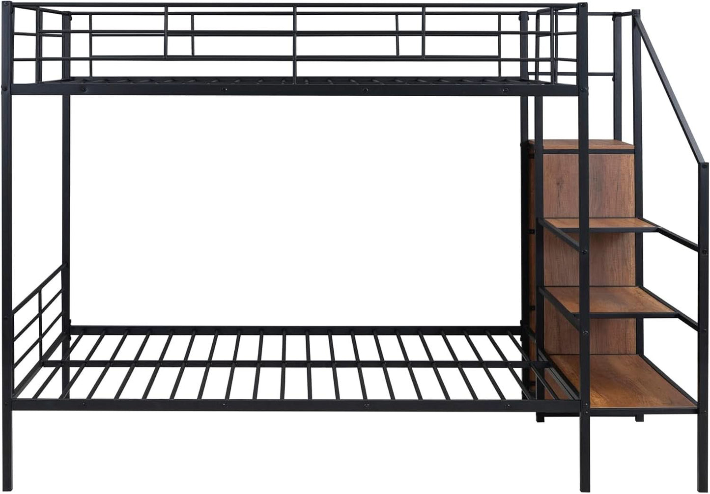 Full Over Full Metal Bunk Bed With Storage Stairs Black
