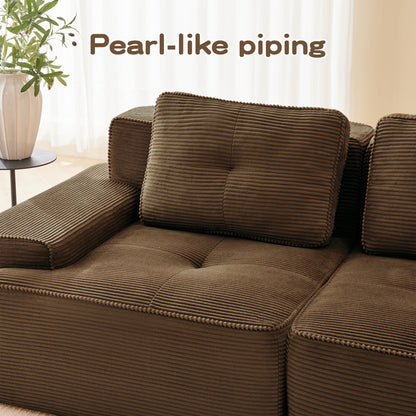 Sectional loveseat L-Shape Corduroy Brown 2 Seat Modular with Ottoman 82 In