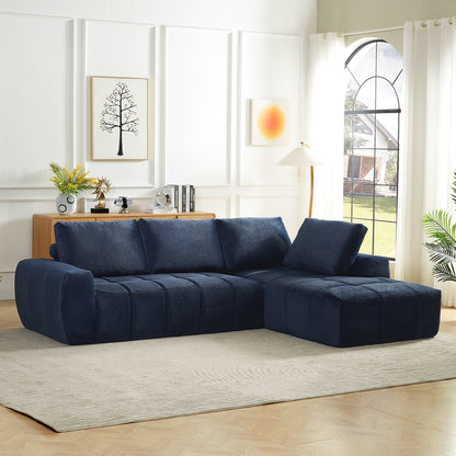 Sectional Sofa L-Shape Faux Fur Dark Blue 4 Seat Sleeper No Assembly