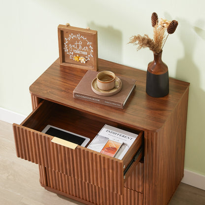 3-Drawer Nightstand Set of 2, 23.6 in Wide, Curved Wave Design, Walnut