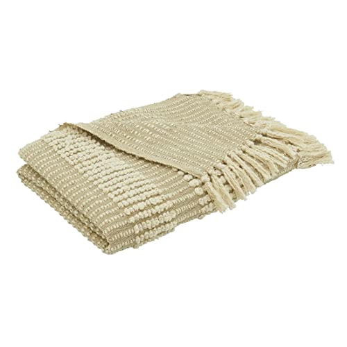 Fennco Styles Woven Striped Design Soft Cotton Throw Blanket with Tassel 50" W x 60" L – Natural Cozy Blanket for Home, Couch, Bedroom, Living Room and Office Décor