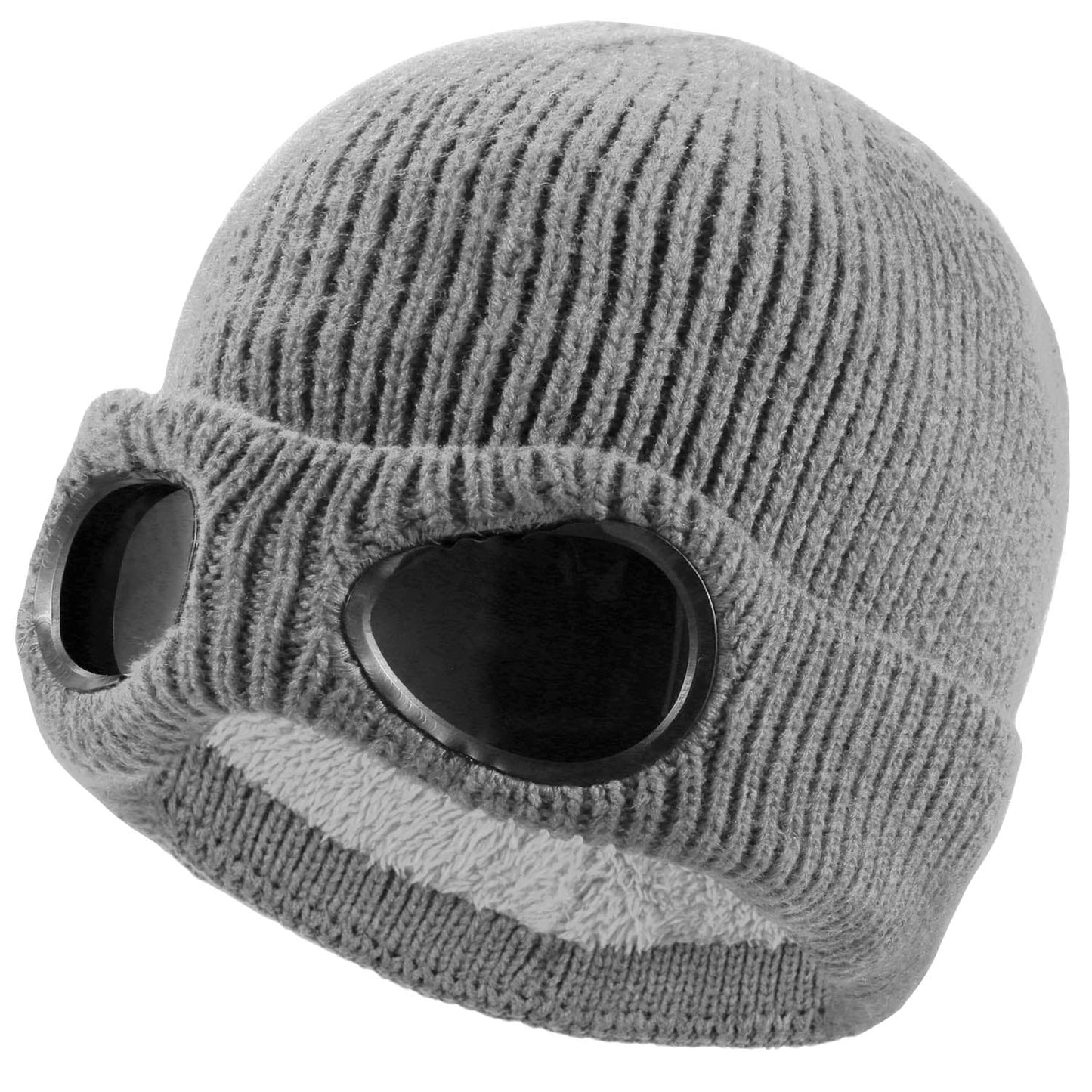 Unisex Knit Beanie Hat with Goggle Chunky Winter Warm Hat Skull Cap 4 Colors
