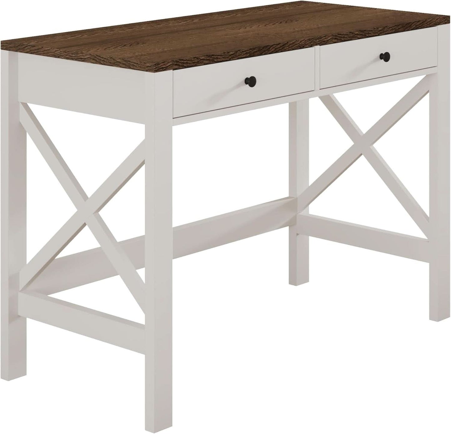 39 Inch Farmhouse Computer Desk With Drawers And X Frame
