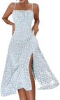 Sundresses - Floerns Women's Summer Split Thigh Spaghetti Strap Cami Midi Floral Dress