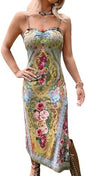 Sundresses - Floerns Women's Summer Split Thigh Spaghetti Strap Cami Midi Floral Dress