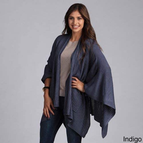 Taleen Chic Knitted Poncho Cape Shawl Wrap with Pockets, 3 Colors (Indigo)