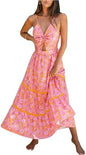 Sundresses - CUPSHE Women's Maxi Dress Floral Print Twisted V Neck Sleeveless Long Dress Summer Casual Dress