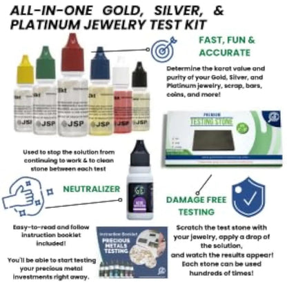 Essentials Kit | Gold, Silver & Platinum Testing Kit | 13-Piece Appraisal Bundle with Acid Solutions, Storage Box, Files, Loupe, Test Bars, Magnet & Neutralizer