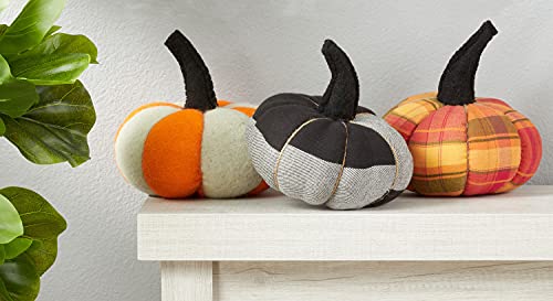 Fennco Styles Handmade Halloween Thanksgiving Fabric Pumpkin Figurine 6" H - Orange Stuffed Pumpkin for Tabletop Centerpieces, Autumn Fall Holidays, Home, Living Room, Office Decorations