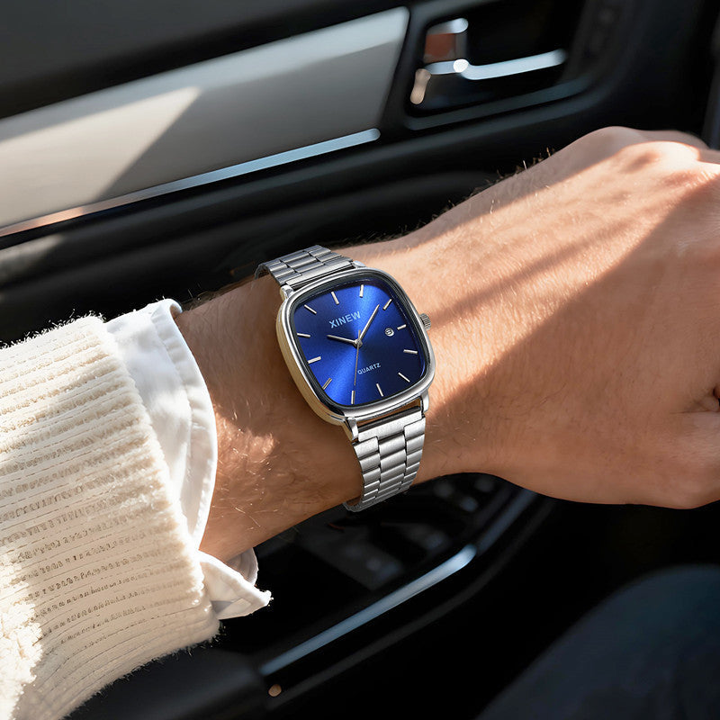 Fashionable Stainless Steel Strap Minimalist Calendar Quartz Watch