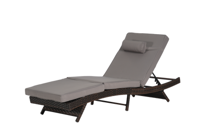 Outdoor Reclining Lounge Chair PE Rattan Dark Gray Set of 2