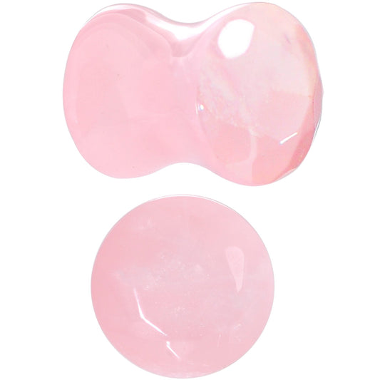 0G Rose Flower Quartz Semi Precious Stone Faceted Double Flare Plug Set