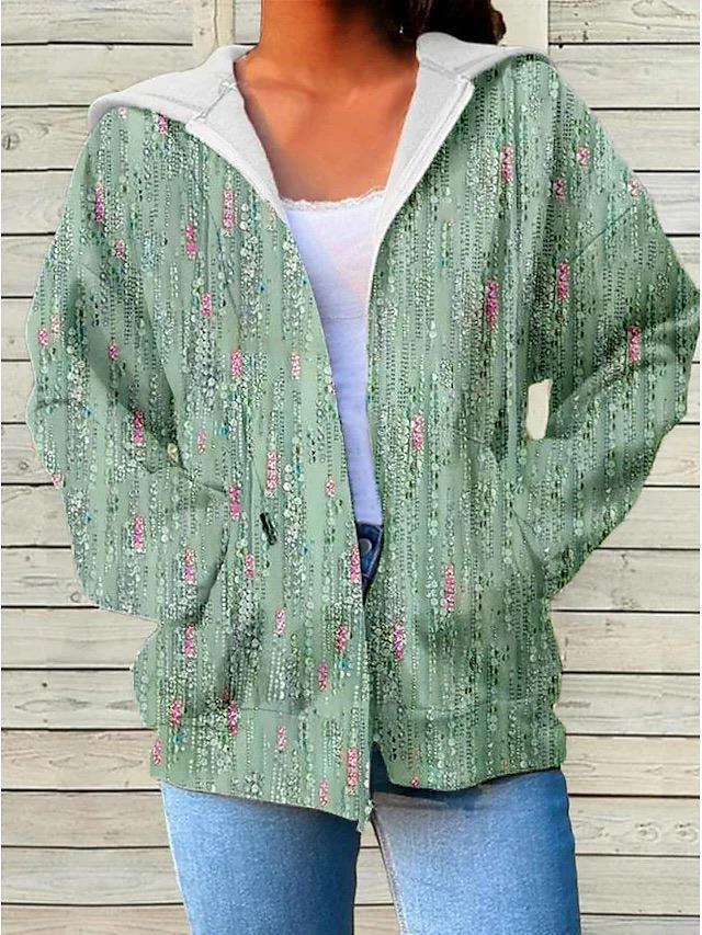 Womens Fashionable Casual Printed Zip-Up Hoodie