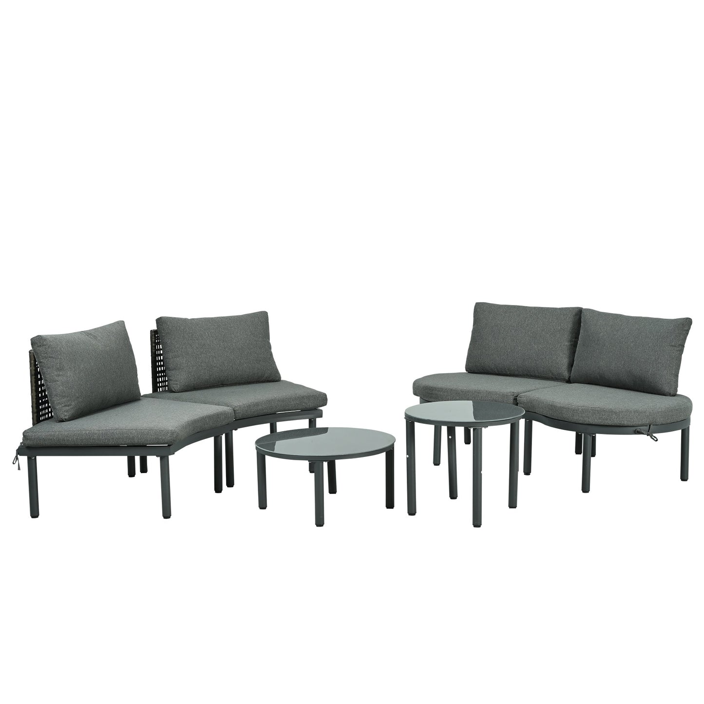 Outdoor Sectional Set PE Wicker Aluminum Gray Half Moon 6 Piece 300 LB