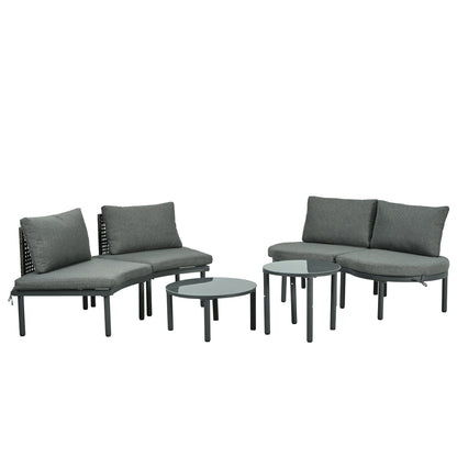 Outdoor Sectional Set PE Wicker Aluminum Gray Half Moon 6 Piece 300 LB