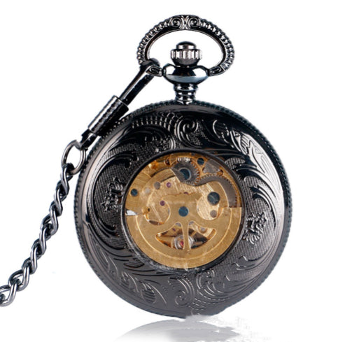 Retro Classic Carved Hollow Pattern Automatic Mechanical Pocket Watch
