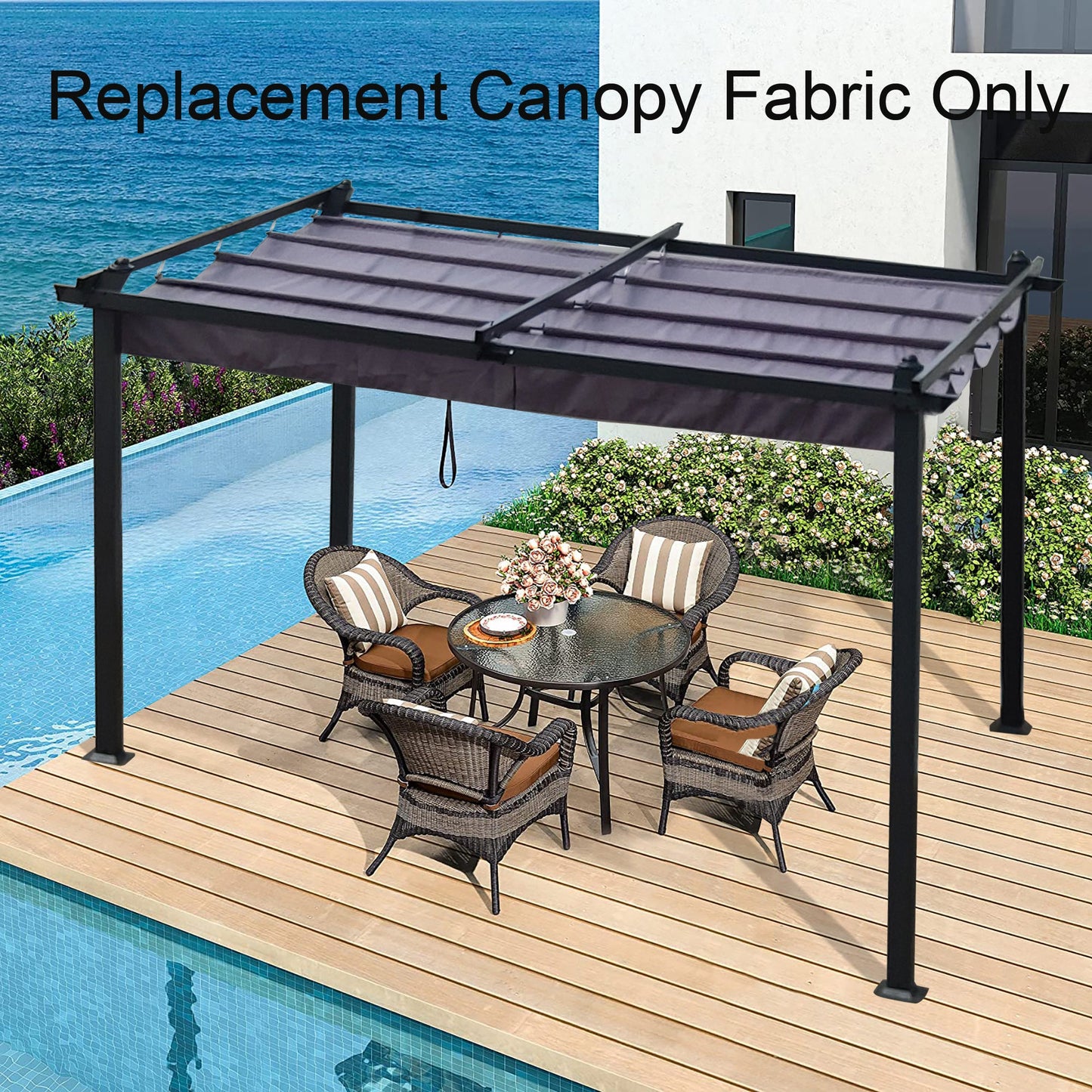 Pergola Replacement Canopy Gray Polyester UV Water-Resistant 10x10 Ft