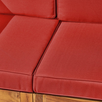 2-Piece Love Seat Set with Water-Resistant Cushions, Red, Acacia Wood Frame,