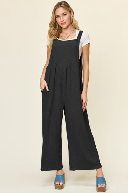Textured Long Sleeveless Wide Leg Jumpsuit