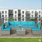 7 Piece Outdoor Sectional Set PE Rattan Gray Blue